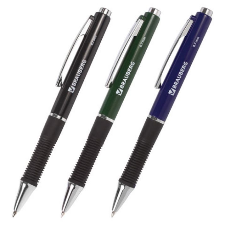 Изображение Ручка шариковая автоматическая с грипом BRAUBERG "Style", СИНЯЯ, корпус ассорти, узел 0,7 мм, линия письма 0,35 мм, 140587