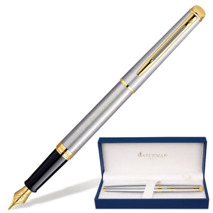 Изображение Ручка подарочная перьевая WATERMAN "Hemisphere Stainless Steel GT", серебристый корпус, позолоченные детали, синяя, S0920310