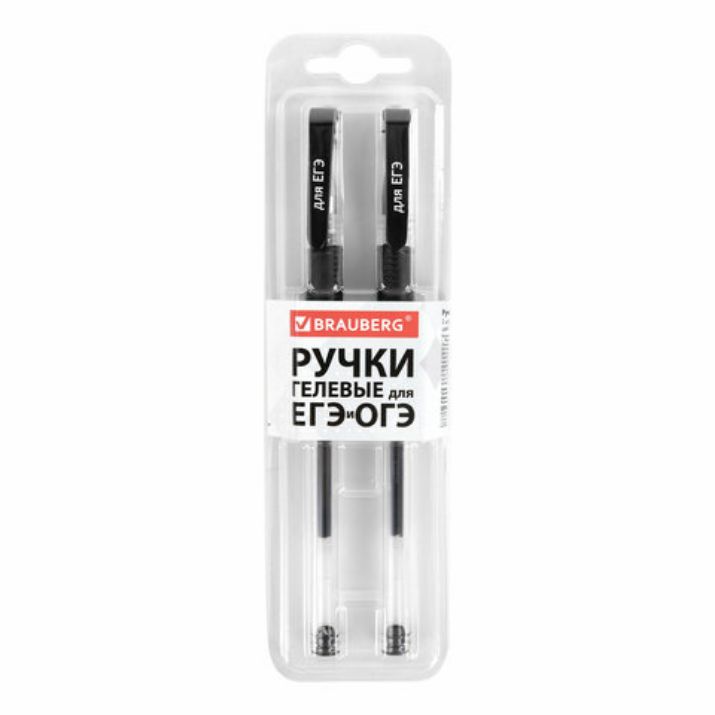 Изображение Ручки гелевые "ДЛЯ ЕГЭ" с грипом, ЧЕРНЫЕ, НАБОР 2 штуки, BRAUBERG, узел 0,7 мм, линия письма 0,4 мм, блистер, 142708