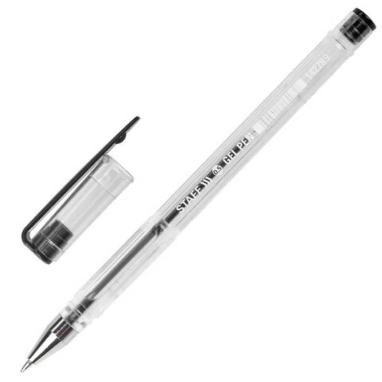 Изображение Ручка гелевая STAFF "Basic" GP-789, ЧЕРНАЯ, корпус прозрачный, хромированные детали, узел 0,5 мм, 142789
