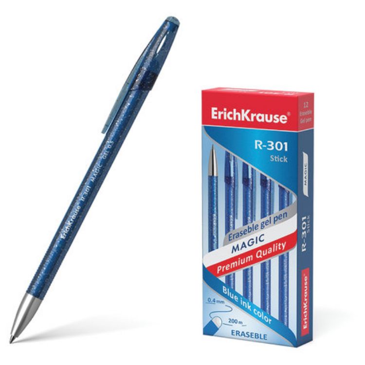 Изображение Ручка стираемая гелевая ERICH KRAUSE "R-301 Magic Gel", СИНЯЯ, корпус синий, узел 0,5 мм, линия письма 0,4 мм, 45211