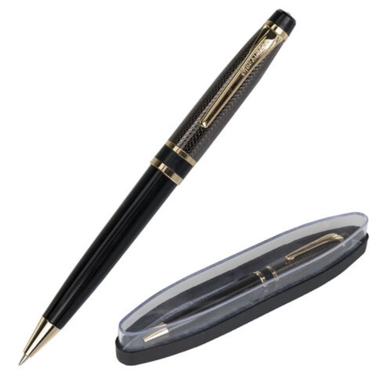 Изображение Ручка подарочная шариковая BRAUBERG Sonata, СИНЯЯ, корпус золотистый с черным, линия письма 0,5 мм, 143483