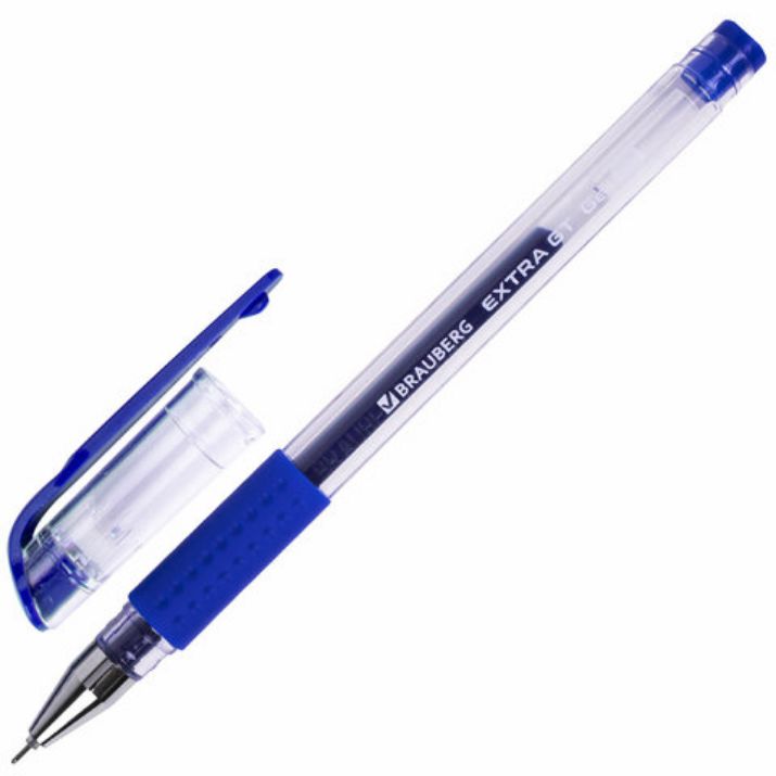 Изображение Ручка гелевая с грипом BRAUBERG "EXTRA GT NEEDLE", СИНЯЯ, игольчатый узел 0,5 мм, линия 0,35 мм, 143916