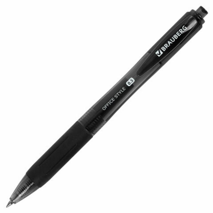 Изображение Ручка гелевая автоматическая с грипом BRAUBERG "OFFICE STYLE", ЧЕРНАЯ, линия 0,4 мм, 144123