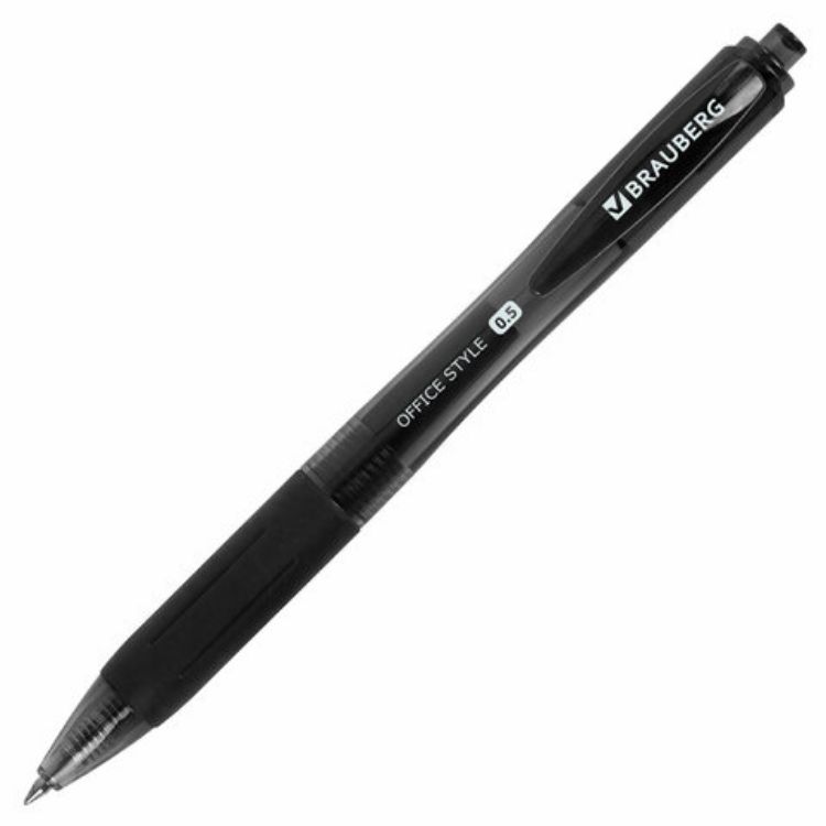 Изображение Ручка гелевая автоматическая с грипом BRAUBERG "OFFICE STYLE", ЧЕРНАЯ, линия 0,4 мм, 144123