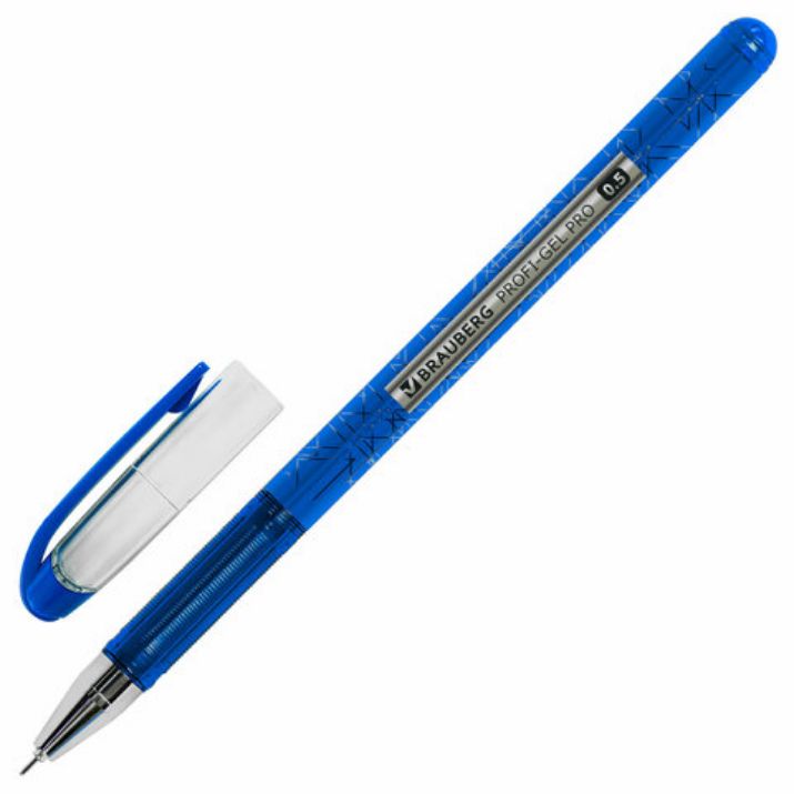 Изображение Ручка гелевая BRAUBERG "Profi-Gel PRO", СИНЯЯ, линия письма 0,4 мм, игольчатый наконечник 0,5 мм, печать на корпусе, 144125