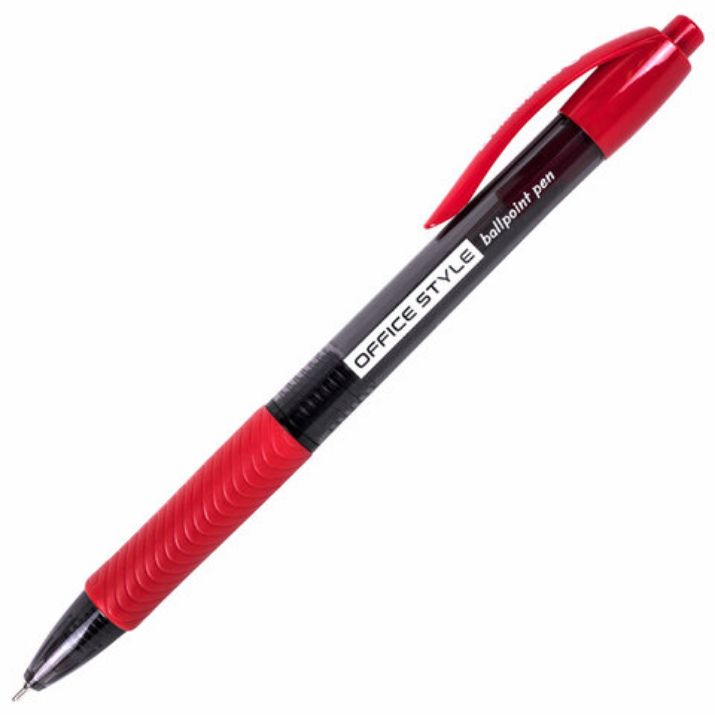 Изображение Ручка шариковая автоматическая с грипом BRAUBERG OFFICE STYLE, КРАСНАЯ, узел 0,7 мм, линия 0,35 мм, тонированный корпус, 144211