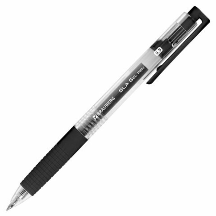 Изображение Ручка гелевая автоматическая с грипом BRAUBERG "GLA", ЧЕРНАЯ, стандартный узел 0,5 мм, линия письма 0,35 мм, 144215