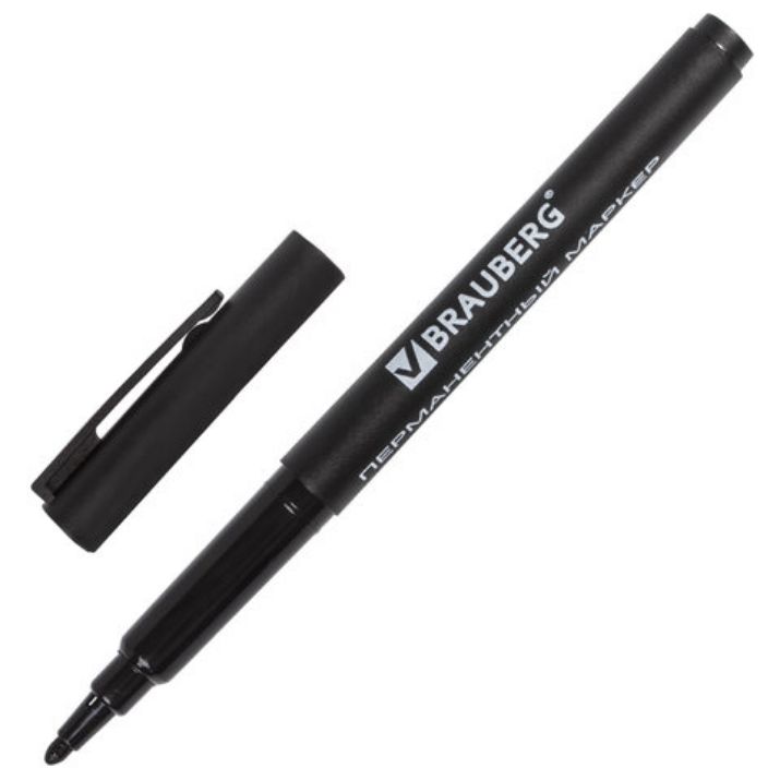 Изображение Маркер перманентный BRAUBERG "CLASSICLine", ЧЕРНЫЙ, тонкий наконечник 1 мм, 150296