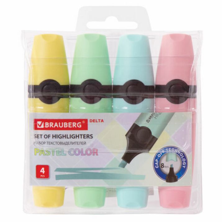 Изображение Набор текстовыделителей BRAUBERG 4 шт., АССОРТИ, "DELTA PASTEL", линия 1-5 мм, 151735