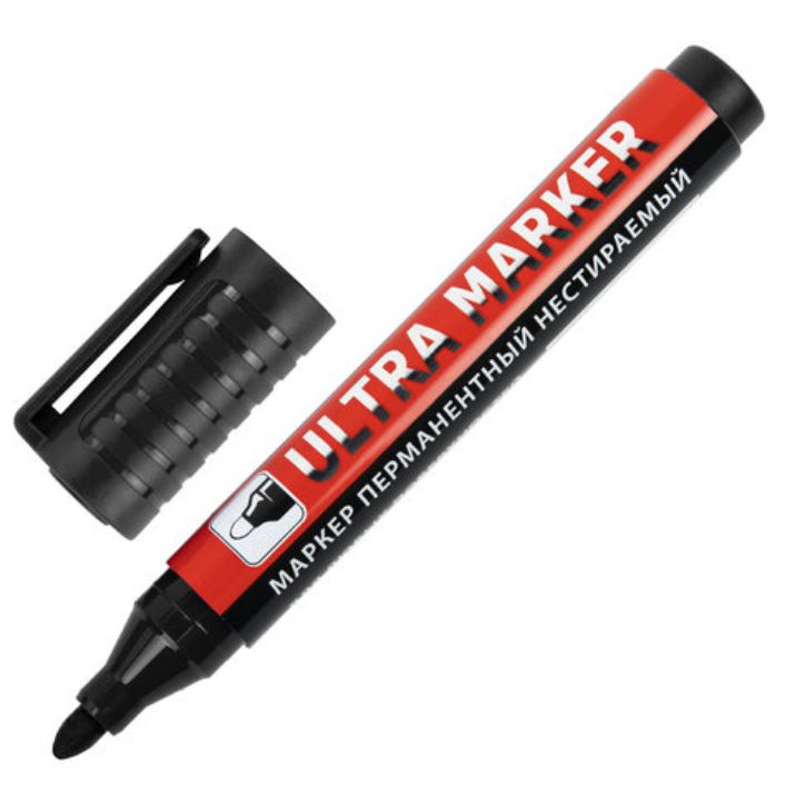 Изображение Маркер перманентный ULTRA MARKER, ЧЕРНЫЙ, 3,5 мм, с клипом, BRAUBERG, 152204