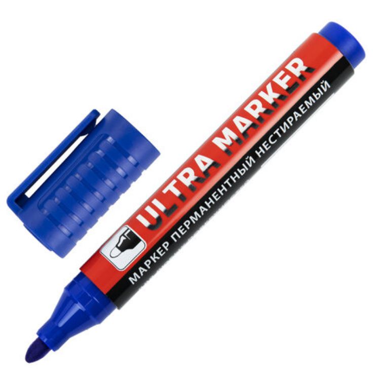 Изображение Маркер перманентный ULTRA MARKER, СИНИЙ, 3,5 мм, с клипом, BRAUBERG, 152206