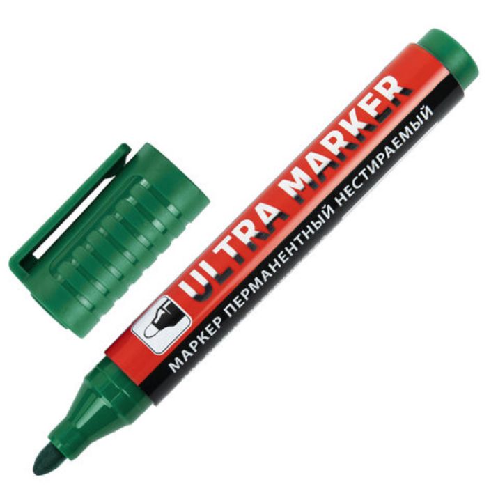 Изображение Маркер перманентный ULTRA MARKER, ЗЕЛЕНЫЙ, 3,5 мм, с клипом, BRAUBERG, 152207