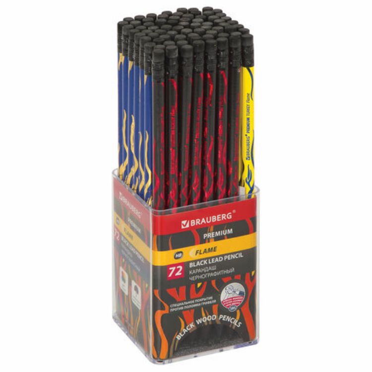 Изображение Карандаш чернографитный BRAUBERG "PREMIUM TURKEY", 1 шт., "Flame", НВ, ассорти, дисплей,181565