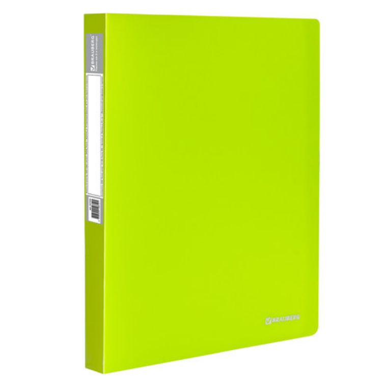 Изображение Папка на 2 кольцах BRAUBERG "Neon", 25 мм, внутренний карман, неоновая, зеленая, до 170 листов, 0,7 мм, 227456