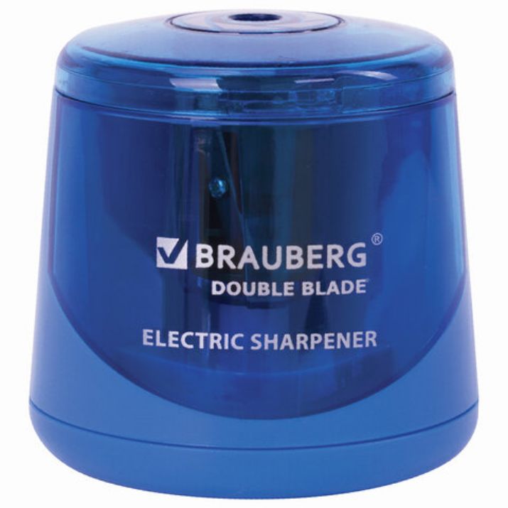 Изображение Точилка электрическая BRAUBERG DOUBLE BLADE BLUE, двойное лезвие, питание от 2 батареек AA, 229605