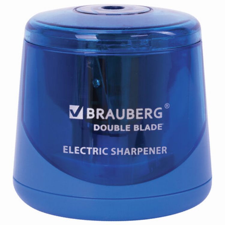 Изображение Точилка электрическая BRAUBERG DOUBLE BLADE BLUE, двойное лезвие, питание от 2 батареек AA, 229605