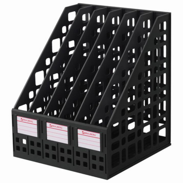 Изображение Лоток вертикальный для бумаг BRAUBERG "MAXI Plus", 240 мм, 6 отделений, сетчатый, сборный, черный, 237015