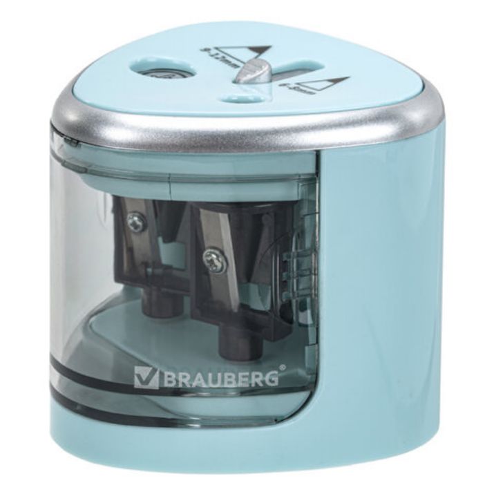 Изображение Точилка электрическая BRAUBERG DUAL (для 2 диаметров карандашей!), 4 батарейки АА, голубая, 270578