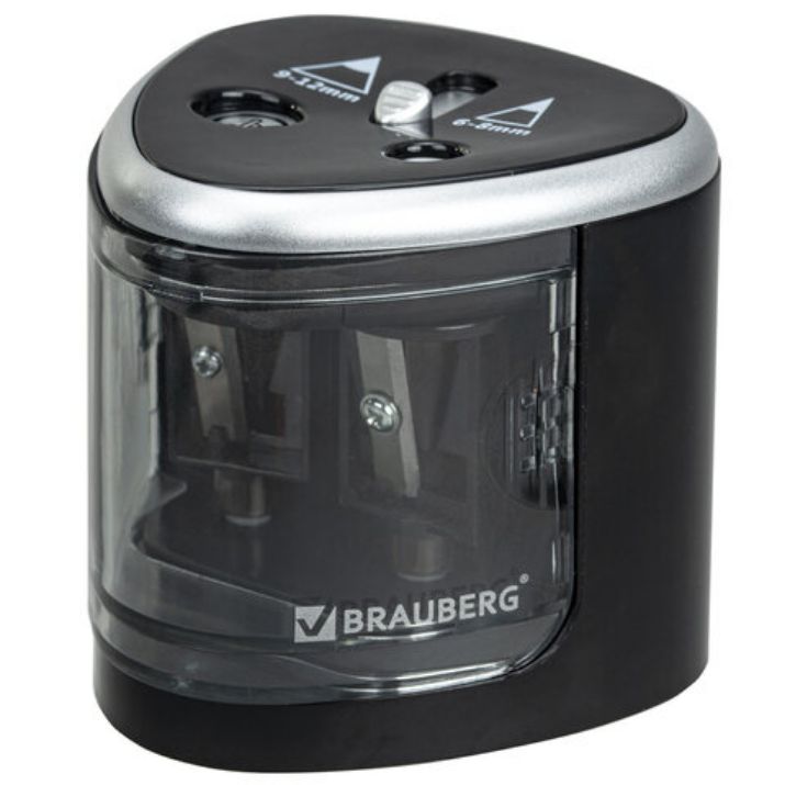 Изображение Точилка электрическая BRAUBERG DUAL (для 2 диаметров карандашей!), 4 батарейки АА, черная, 270581