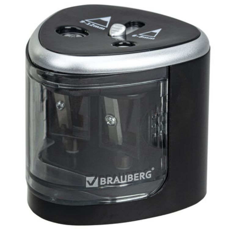 Изображение Точилка электрическая BRAUBERG DUAL (для 2 диаметров карандашей!), 4 батарейки АА, черная, 270581