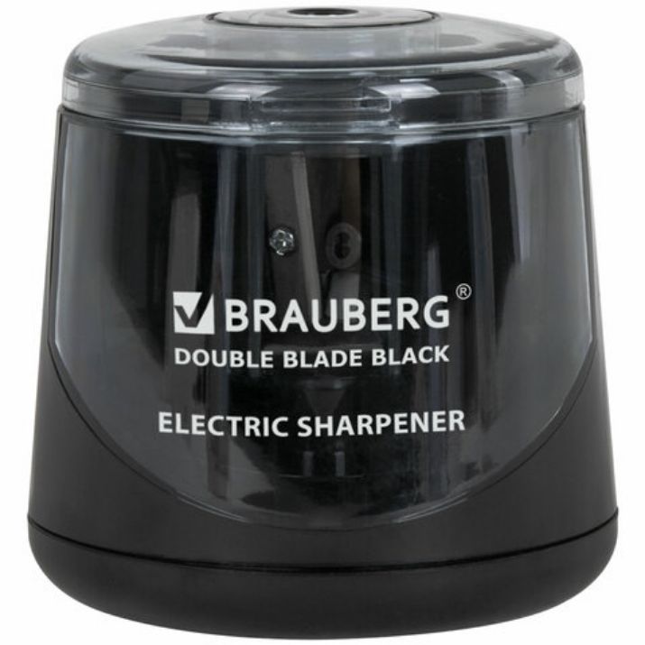 Изображение Точилка электрическая BRAUBERG DOUBLE BLADE BLACK, двойное лезвие, питание от 2 батареек АА, 271336