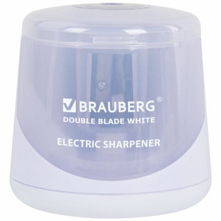 Изображение Точилка электрическая BRAUBERG DOUBLE BLADE WHITE, двойное лезвие, питание от 2 батареек, 271337