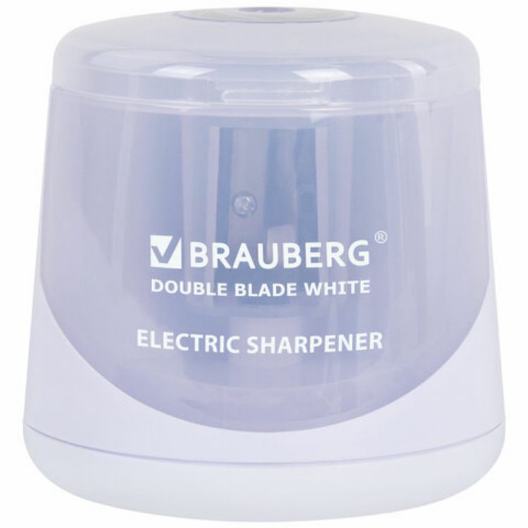 Изображение Точилка электрическая BRAUBERG DOUBLE BLADE WHITE, двойное лезвие, питание от 2 батареек, 271337