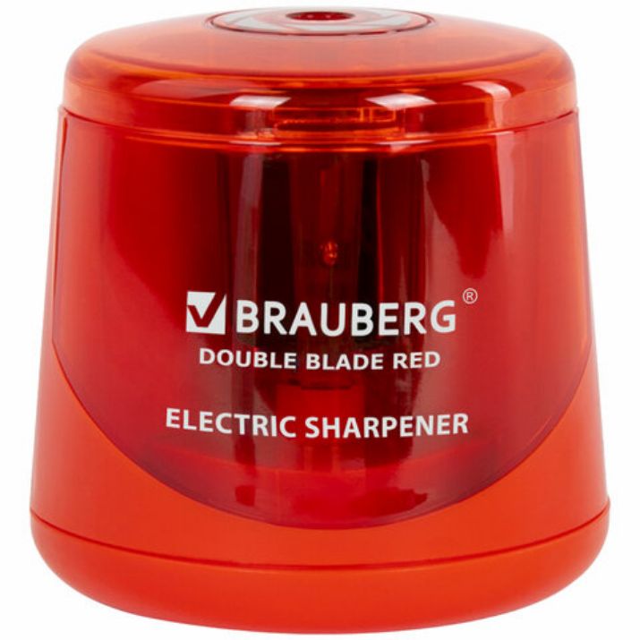 Изображение Точилка электрическая BRAUBERG DOUBLE BLADE RED, двойное лезвие, питание от 2 батареек АА, 271338