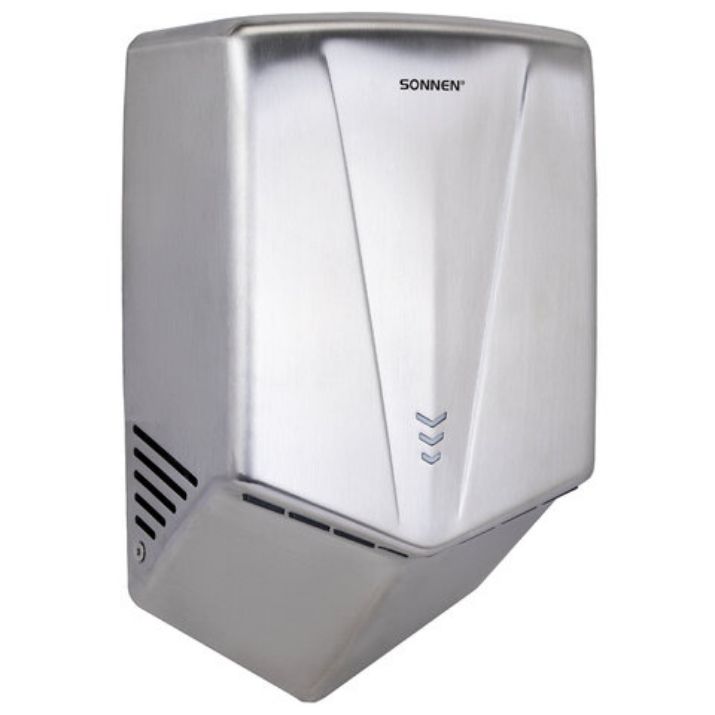 Изображение Сушилка для рук ВЫСОКОСКОРОСТНАЯ АНТИВАНДАЛЬНАЯ SONNEN K2022A, 1300 Вт, 150 м/с, IPX1, 72 дБ, нержавеющая сталь, 607191