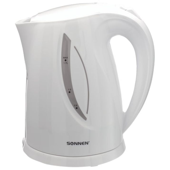 Изображение Чайник SONNEN KT-1758, 1,7 л, 2200 Вт, закрытый нагревательный элемент, пластик, белый, 453415