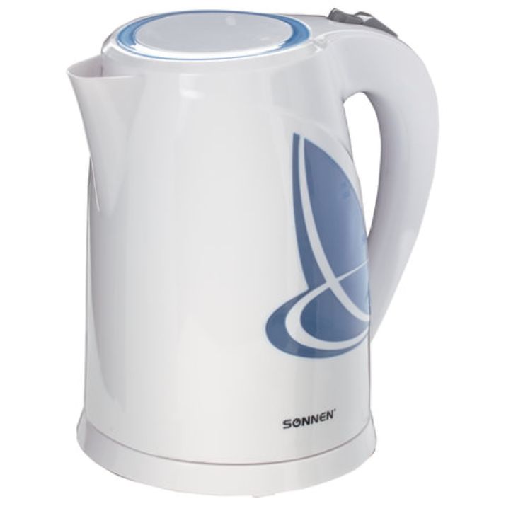 Изображение Чайник SONNEN KT-1767, 1,8 л, 2200 Вт, закрытый нагревательный элемент, пластик, белый/синий, 453416