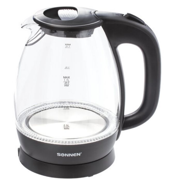 Изображение Чайник SONNEN KT-1786, 1,7 л, 2200 Вт, закрытый нагревательный элемент, стекло, 453422
