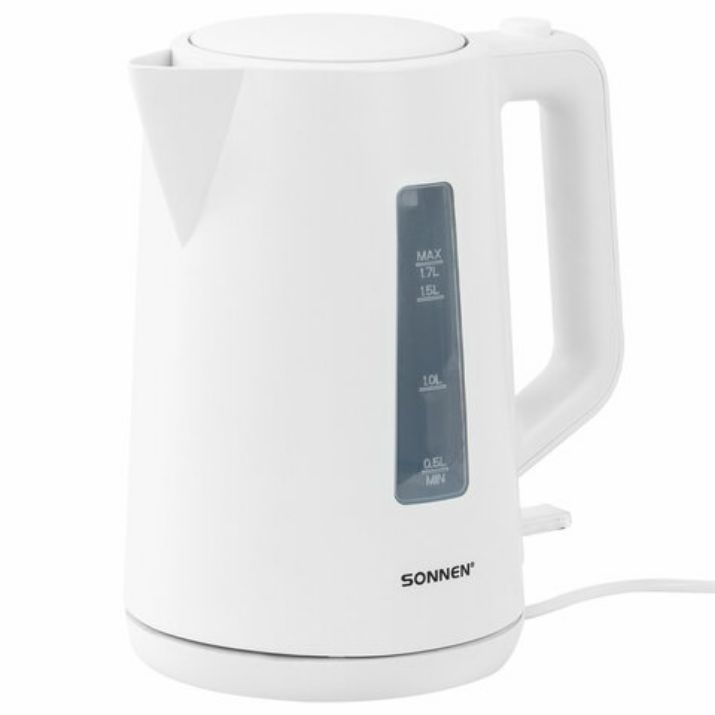 Изображение Чайник электрический SONNEN KT-1303, 1,7 л, 2200 Вт, пластик, белый, 456374