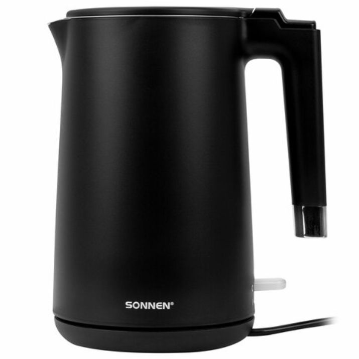 Изображение Чайник электрический с двойными стенками SONNEN KT-8719B, 1,5 л, 2200 Вт, черный, 454692