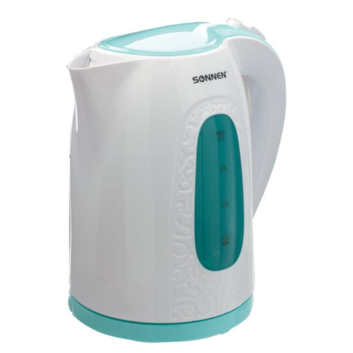 Изображение Чайник SONNEN KT-2016, 2 л, 2200 Вт, закрытый нагревательный элемент, пластик, белый/голубой, 453417