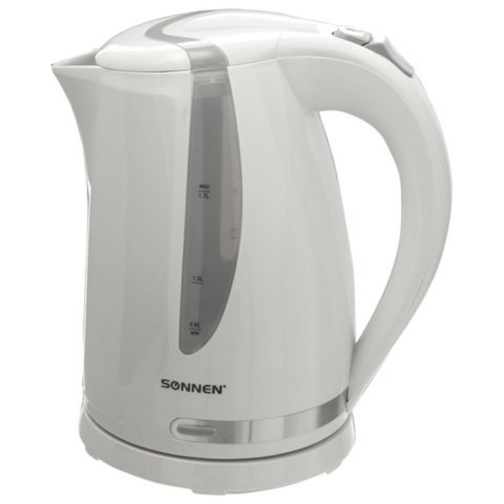 Изображение Чайник SONNEN KT-1743, 1,7 л, 2200 Вт, закрытый нагревательный элемент, пластик, белый, 453414