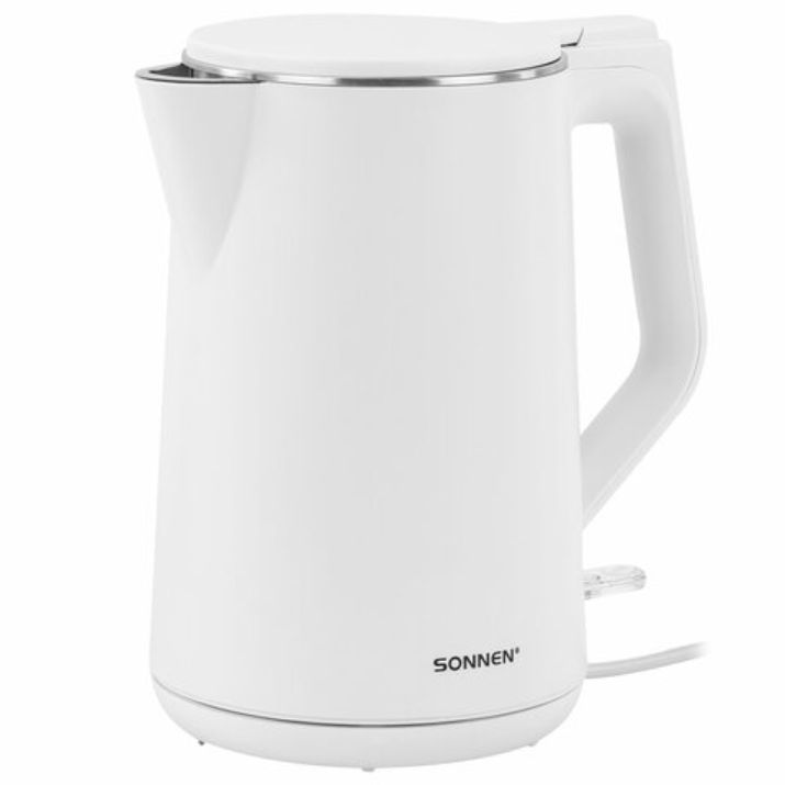 Изображение Чайник электрический с двойными стенками SONNEN KT-4103, 1,5 л, 2200 Вт, белый, 456376