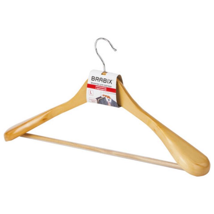 Изображение Вешалка-плечики, размер 48-50, деревянная, анатомическая, перекладина, цвет сосна, BRABIX "Люкс", 601163