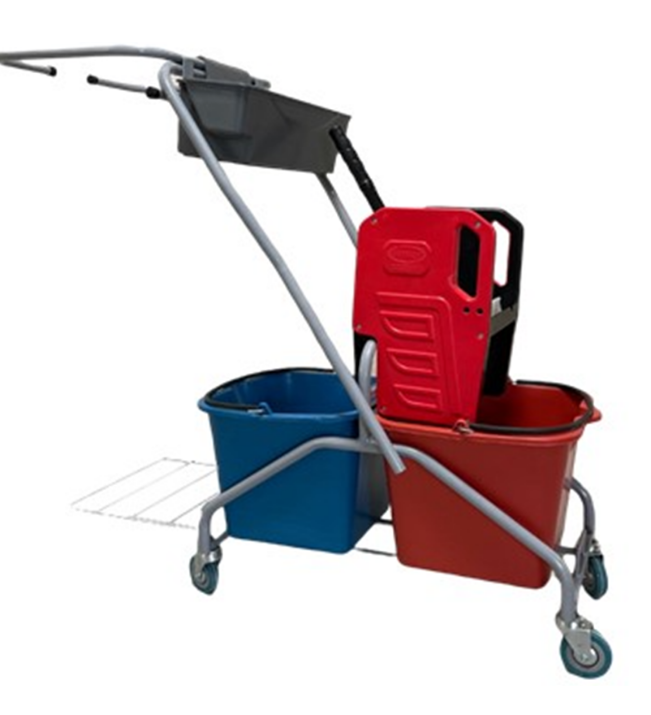 Изображение Тележка уборочная 2х20 л с отжимом, держателем мусорного мешка и лотком