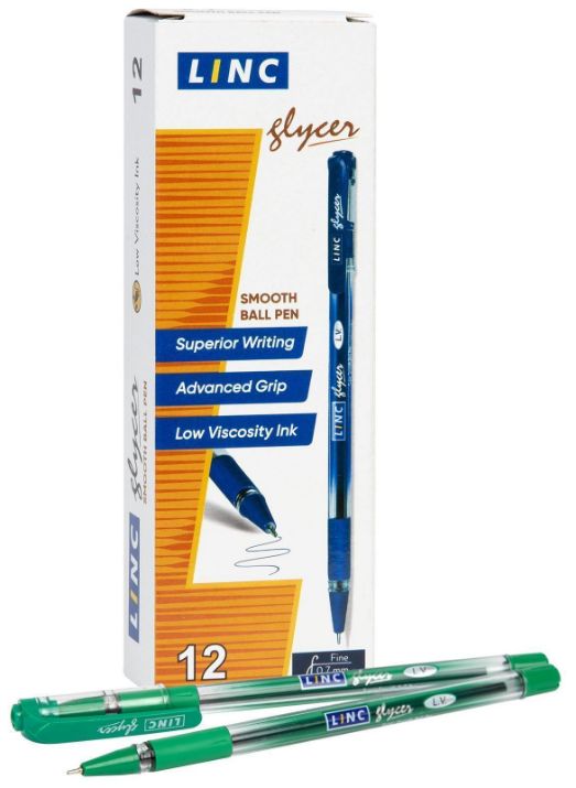 Изображение Ручка шариковая Linc Glycer зеленая 0,7 мм, прозрачный круглый корпус, грип, игольчатый наконечник