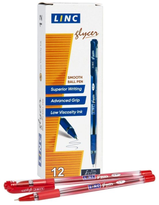 Изображение Ручка шариковая Linc Glycer красная 0,7 мм, прозрачный круглый корпус, грип, игольчатый наконечник