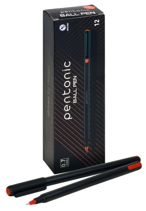 Изображение Ручка шариковая Linc PENTONIC красная 0,7 мм, черный круглый корпус, игольчатый наконечник