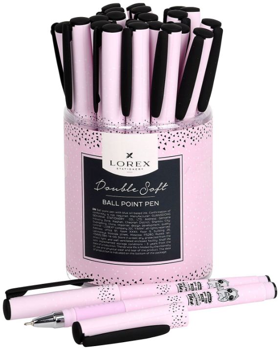 Изображение Ручка шариковая на масляной основе LOREX ILLEGALLY CUTE Double Soft синяя 0,7 мм, розово-черный круглый корпус, покрытие ultra-soft touch, грип, игольчатый наконечник